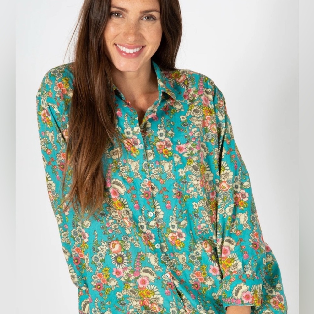 EUC NATURAL LIFE Brand “Lived In Button Down” in Turquoise Bouquets, Size L/XL